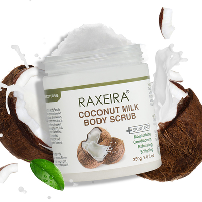 O corpo orgânico natural dos cuidados com a pele esfrega a limpeza profunda Exfoliate o corpo do leite de coco da pele esfrega